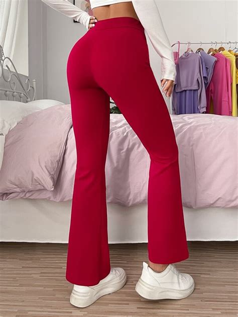 SHEIN PETITE Pantalones Acampanados De Cintura Con Abertura Moda De