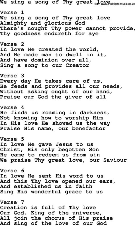 We Sing A Song Of Thy Great Love Apostolic And Pentecostal Hymns And Gospel Songs Lyrics And Pdf