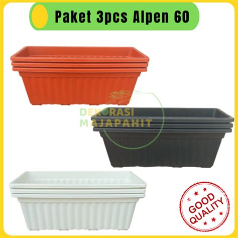 PROMO PAKET 3pcs Pot Panjang Alpen 60 Putih Hitam Coklat Merah Bata Pot