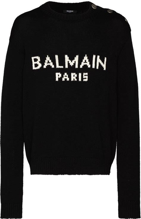 Balmain Intarsia Knit Logo Jumper ShopStyle Crewneck Sweaters