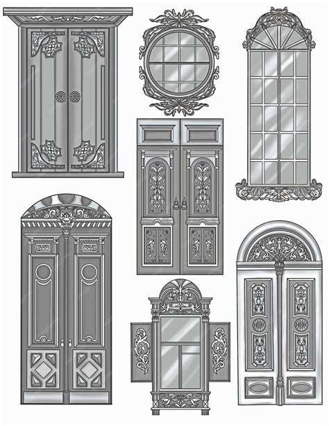 Different Doors And Windows Classical Designs Colorless Line Drawings