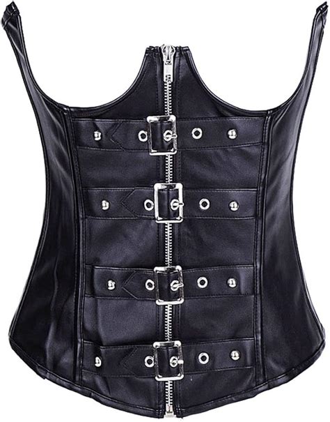 I Glam Womens Faux Leather Lace Up Corset Gothic Buckles Zipper