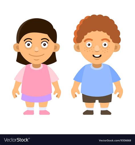 Two cartoon style cute kids boy and girl on white Vector Image