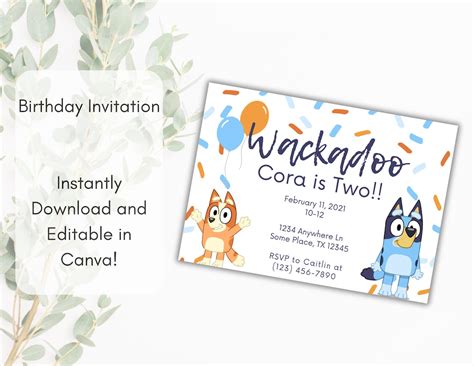 Wackadoo 'bluey' Birthday Invitation - Etsy