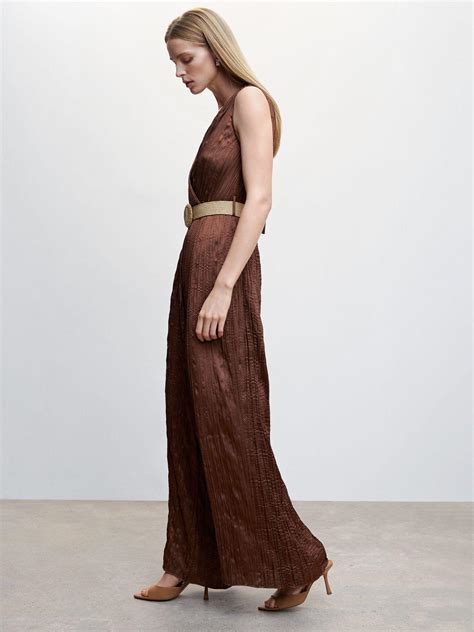 Mango Satin Belted Jumpsuit In Brown Lyst Uk