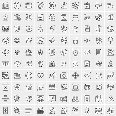 100 Universal Black Line Icons on White Background 15181994 Vector Art ...