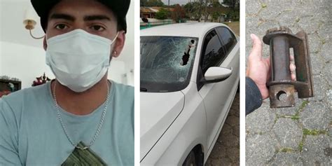 Jovem sai ileso após peça de caminhão atingir seu carro Foi um