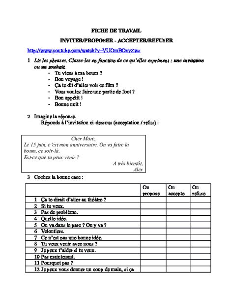 Fiche De Travail Inviter Accepter Refuser Pdfcoffee