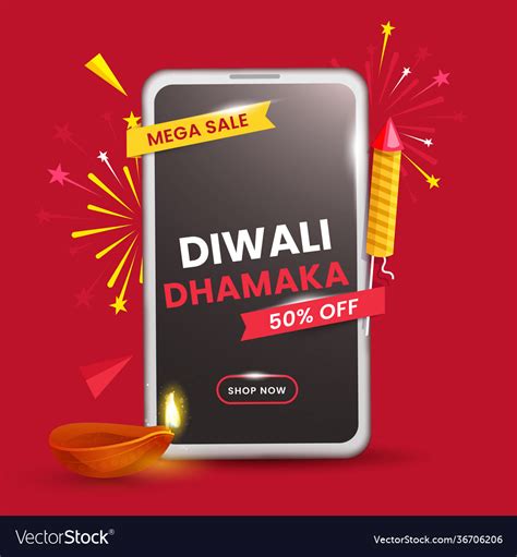 Diwali dhamaka mega sale poster design with 50 Vector Image