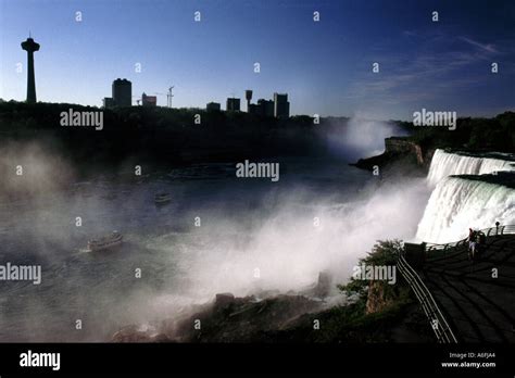 Niagara Falls view from US border over canadian border Stock Photo - Alamy