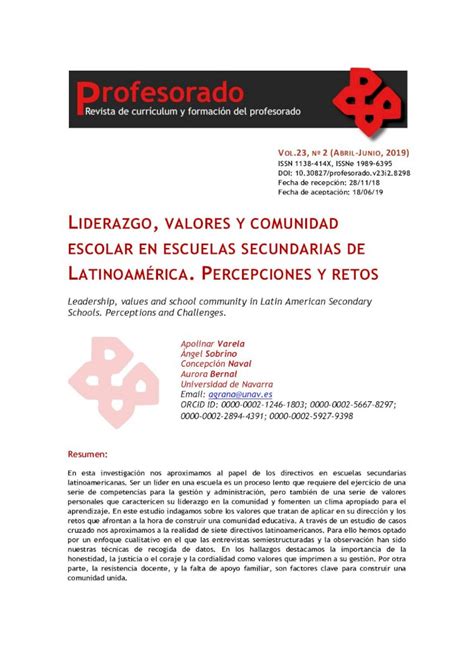 Pdf Iderazgo Valores Y Comunidad Escolar En Escuelas Dadun Unav