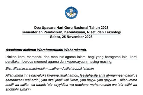 Download Pdf Teks Doa Upacara Hari Guru Nasional 25 November 2023 Ini