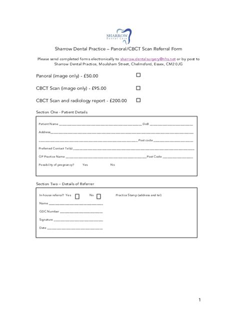 Fillable Online Sharrow Dental Practicepanoral Cbct Scan Referral Form