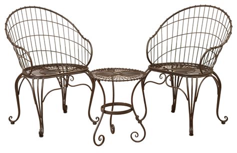 3 Pc Antique Bronze Metal Bistro Set Mediterranean Outdoor Pub And