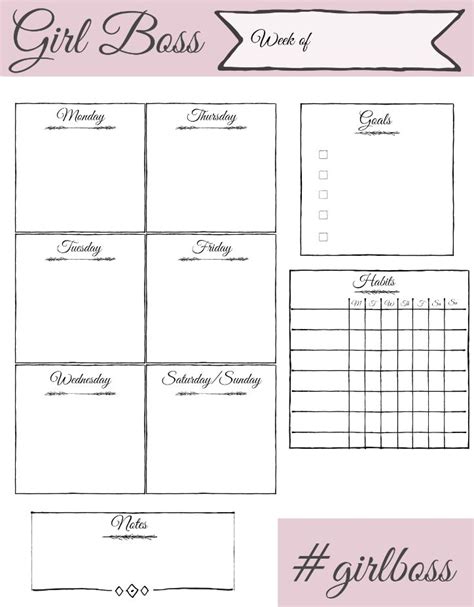 Girl Boss Planner Weekly Planner Free Printable