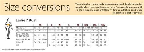 Bust Size Measurement Chart