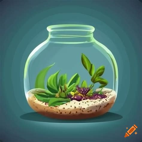 Circled Vector Illustration Of A Lush Herbal Terrarium In Frame Plain