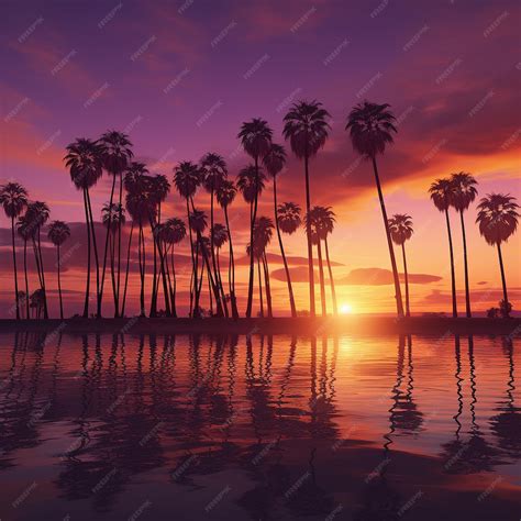 Premium AI Image | purple and gold sunset palm trees California