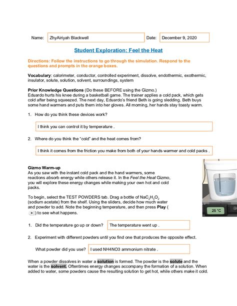 Student Exploration Answer Key