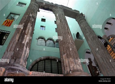 Roman Temple Of August Augustus In Barcelona Catalonia Spain Stock