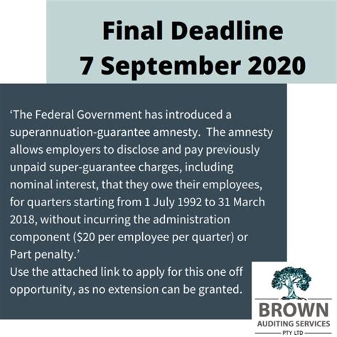 Final Deadline 7 September 2020 Brown Auditing Services