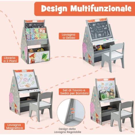 Costway Cavalletto Per Bambini Doppio Lato Set Tavolo E Sedia Per