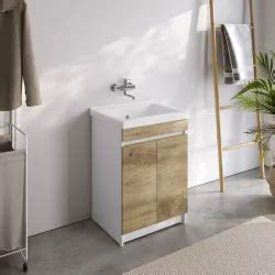 Mobile Lavatoio 60x50 Cm Olmo Naturale Con Vasca In Ceramica Wash