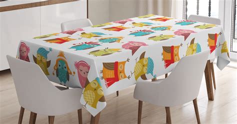 Ambesonne Winter Tablecloth Rectangular Table Cover Cartoon Funny Owls