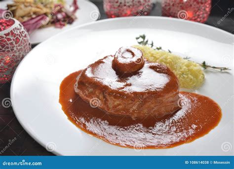 Braised Veal Shank W/Red Wine Tomato Sauce Stock Photo - Image of sauce ...