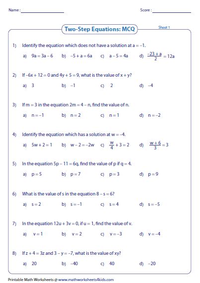 Two Step Equations Infinite Algebra 1 Answers