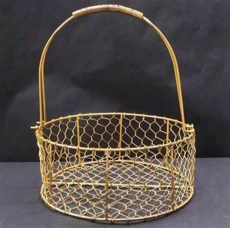 Gold Metal Wire Round Mesh Basket Hamper Size Dimension 12x12x5