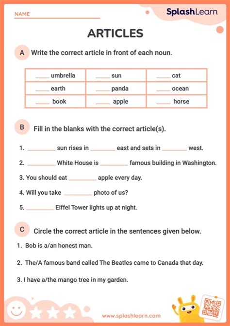 Articles Worksheets For Grade 1