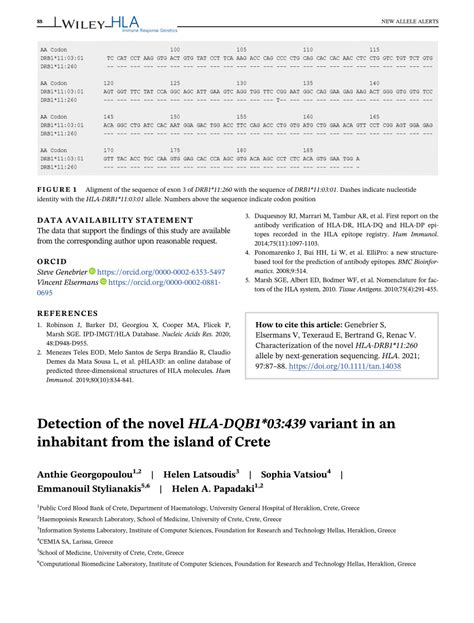 Detection Of The Novel Hla‐dqb1 03 439 Variant In An Inhabitant From The Island Of Crete