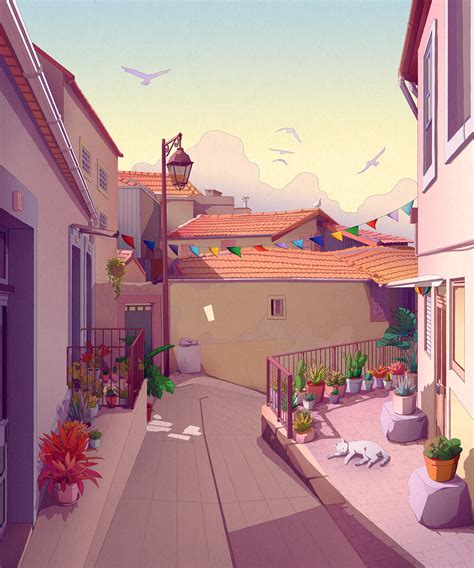 Concept Art Illustration Artwork Colorful Building Cats Wallpaper ...