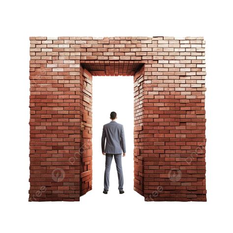 No Way Out Business Concept Brick Wall Blocking The Doorway Businessman