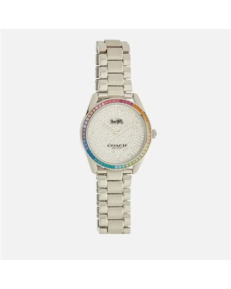 Coach Preston Rainbow Crystal Watch In Silver Metallic Lyst