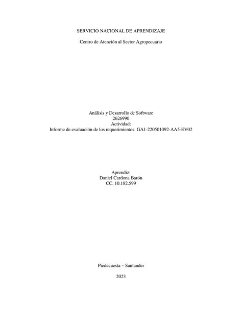 Informe De Evaluaci N De Los Requerimientos Ga Aa Ev