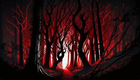 Premium Photo | Evil forest red lighting dark.