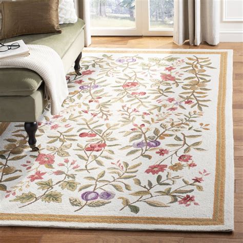 August Grove® Kinchen Floral Handmade Looped/Hooked Wool Ivory Area Rug ...