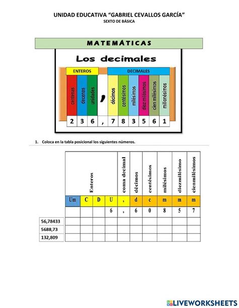 Números Decimales Online Exercise For Sexto Live Worksheets