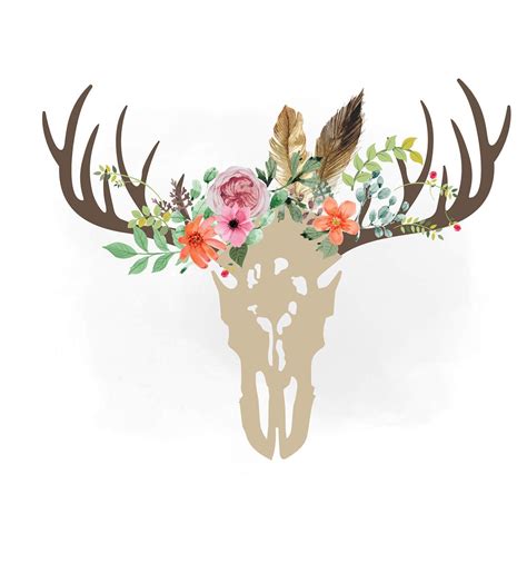 Floral Antlers Deer Skull Svg Clipart Boho Floral Antlers Etsy