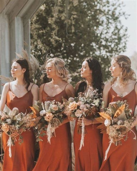 Burnt Orange Bridesmaids Wild Flower Bouquet Dried Flowers Orange