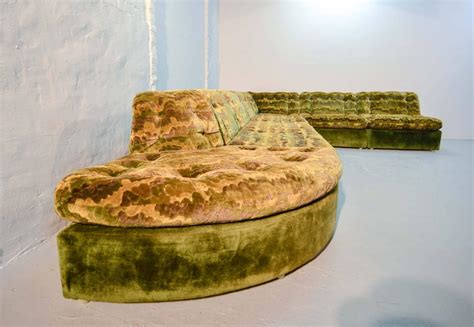 Spectacular Mid Century Gold And Green Velours Modular Sofaset By