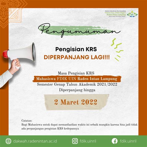 Pengumuman Perpanjangan Pengisian Krs Fakultas Dakwah Dan Ilmu