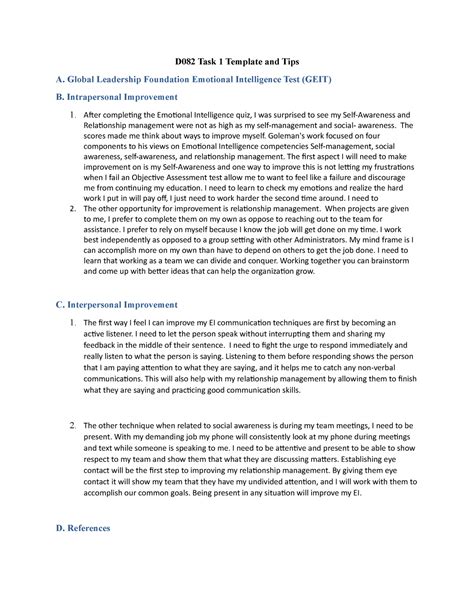 D Task Template Emotional And Cultural Intelligence D Wgu