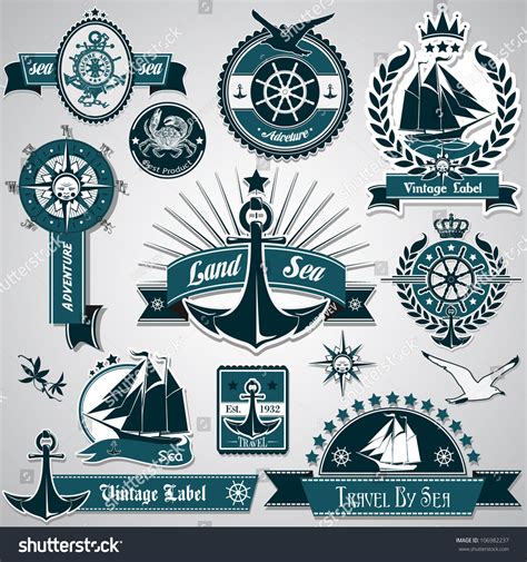 Large Collection Of Vintage Nautical Labels Stock Vector Illustration