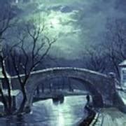 Redcote Bridge Armley By Moonlight Painting By Walter Linsley Meegan