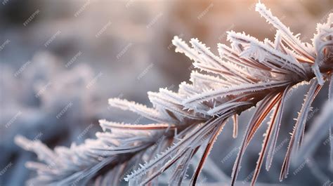 Premium Ai Image Close Up Of A Delicate Frost Covered Pine Needle In Winter