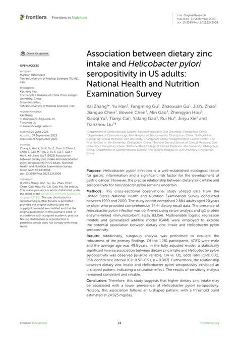 Pdf Association Between Dietary Zinc Intake And Helicobacter Pylori