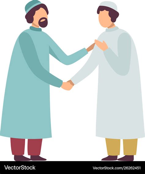 Muslim men in traditional clothing greeting each Vector Image